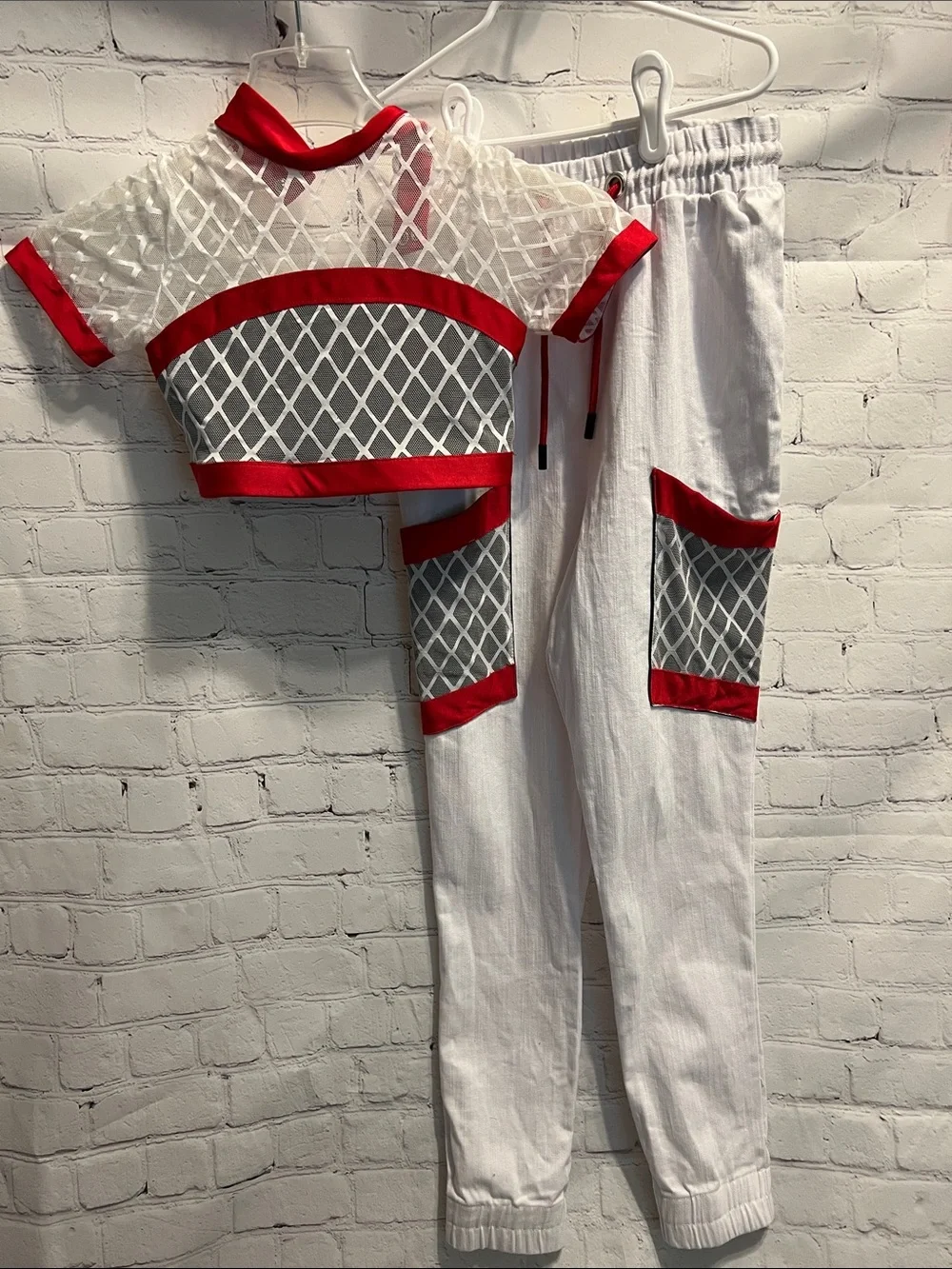 Revolution Own It White and Red Mesh Dance Costume